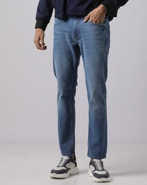 lightly washed slim tapered jeans