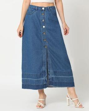 lightly washed slit-front a-line skirt