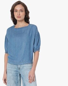 lightly washed square-neck top