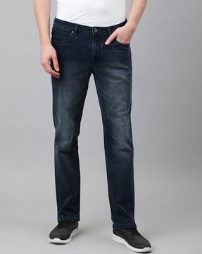 lightly washed straight fit denim jeans