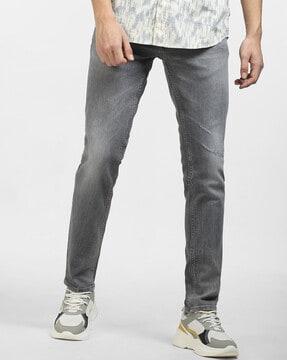 lightly washed straight fit jeans