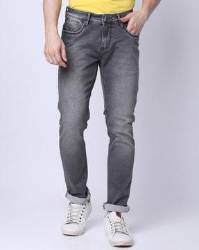 lightly washed straight fit jeans