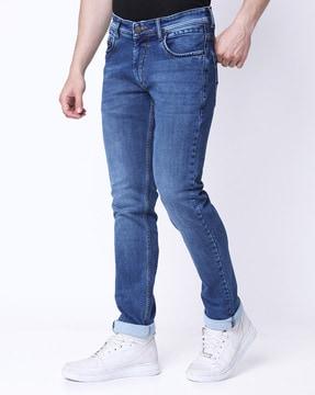 lightly washed straight fit jeans