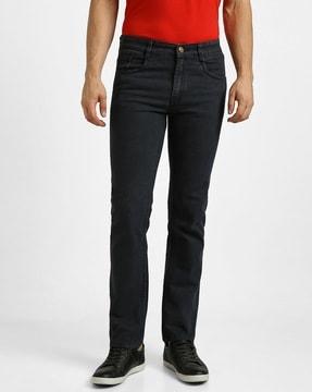 lightly washed straight fit jeans