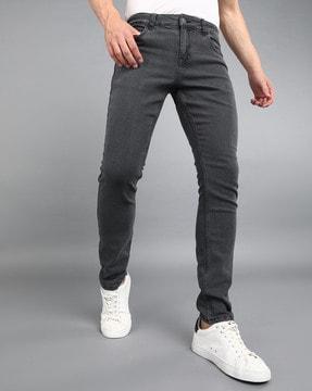 lightly washed straight fit jeans