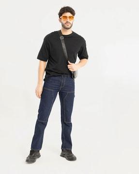 lightly washed straight fit jeans