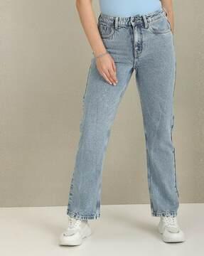 lightly washed straight fit jeans