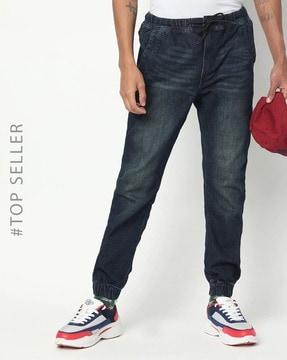 lightly-washed straight fit jogger jeans