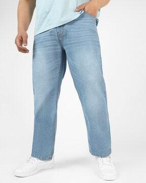 lightly washed straight jeans with insert pockets