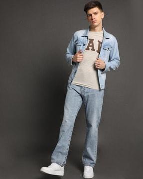 lightly washed straight jeans with washwell