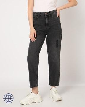 lightly washed tapered jeans