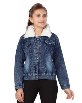 lightly washed trucker jacket with faux-fur collar