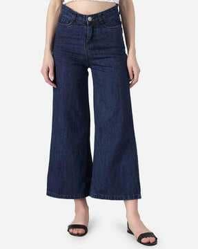 lightly washed wide-leg jeans