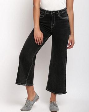 lightly washed wide-leg jeans