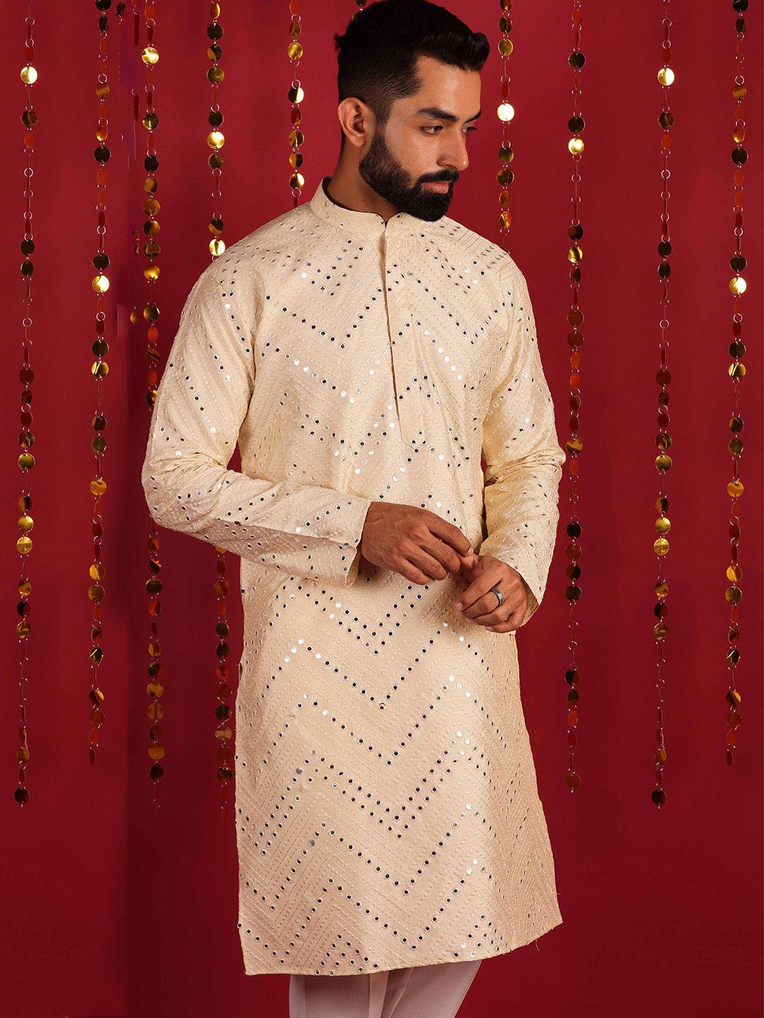 lightpole ethnic motifs embroidered mandarin collar long sleeve cotton silk kurta