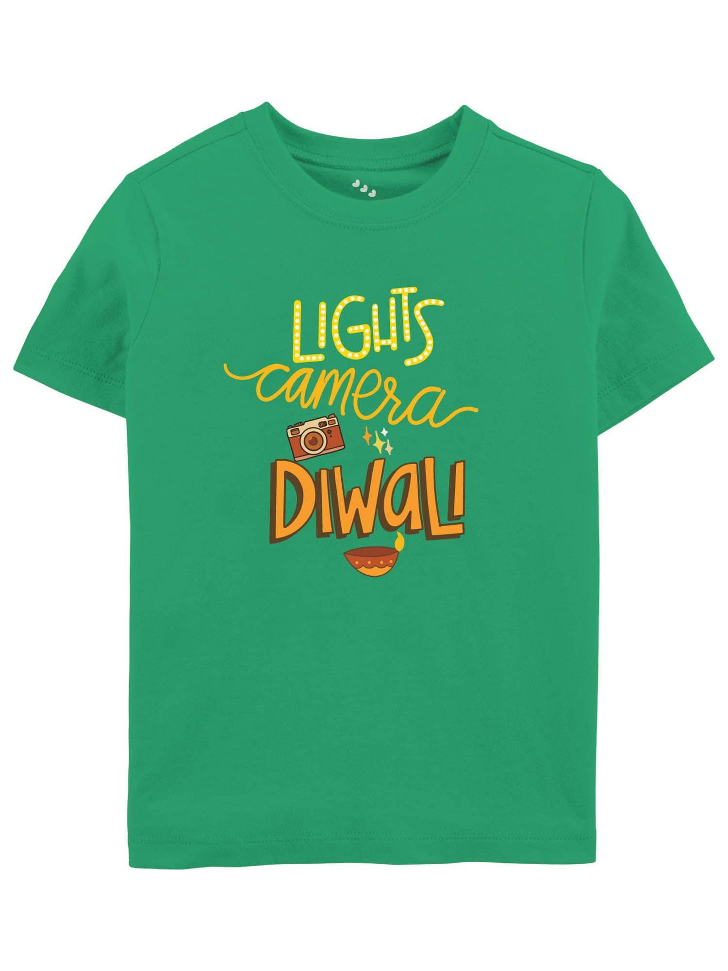 lights camera diwali printed t-shirt - green