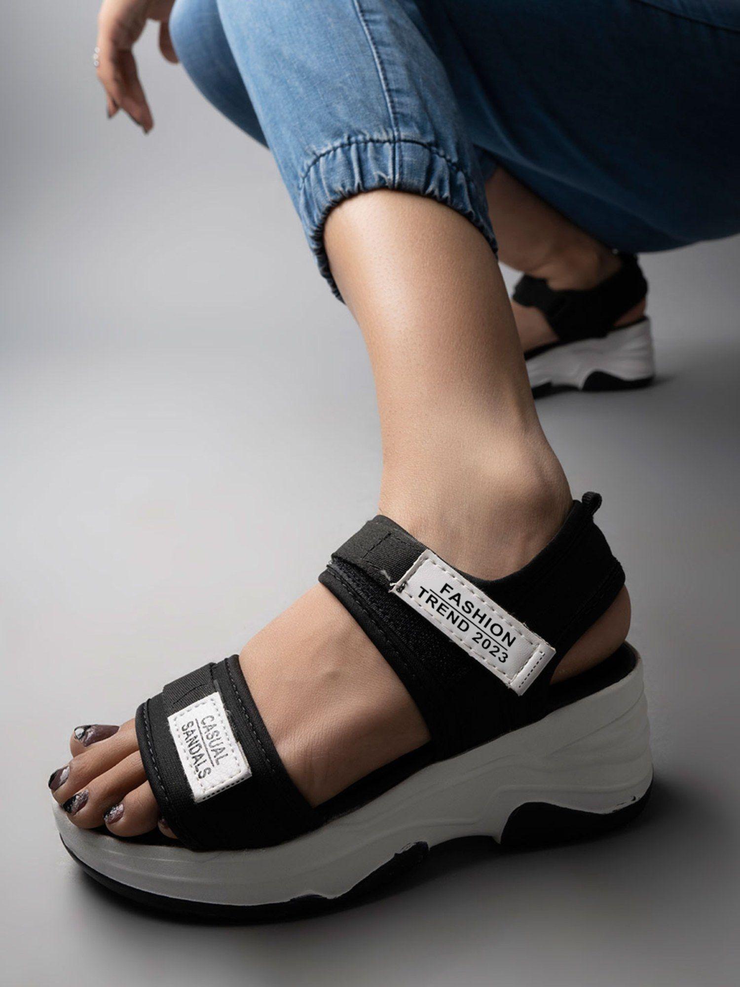 lightweight comfortable daily wear & trendy flatforms black sandals for girls