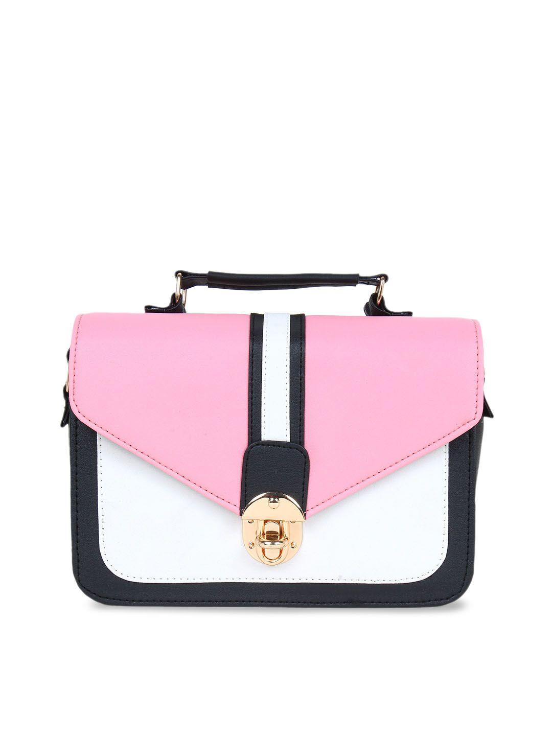 likaa pink & white colourblocked structured sling bag