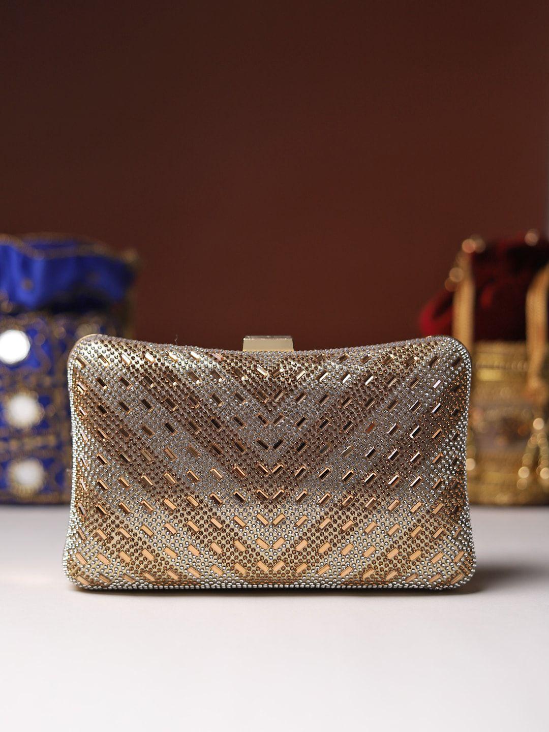 likaa gold-toned & grey  embellished party clutch