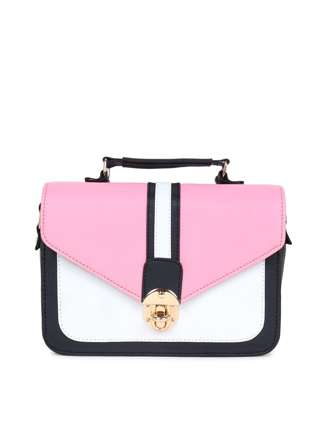 likaa pink colourblocked pu structured satchel  sling bag