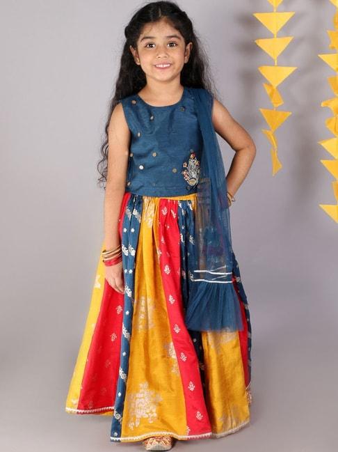 lil drama kids blue & yellow embroidered lehenga cholis