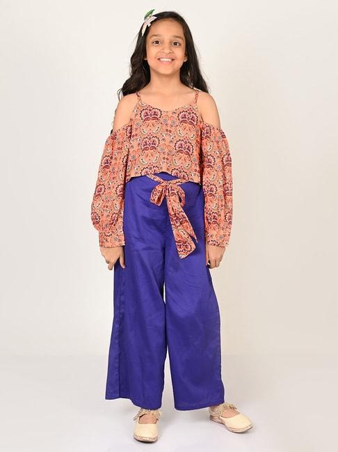 lil-drama-kids-coral-&-purple-floral-print-full-sleeves-crop-top-with-plazzos