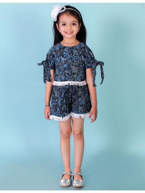 lil drama kids navy floral print top with shorts
