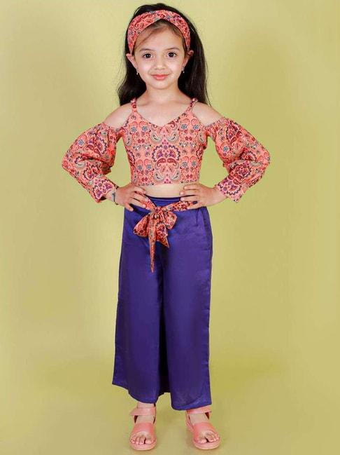 lil drama kids peach & purple printed full sleeves top set