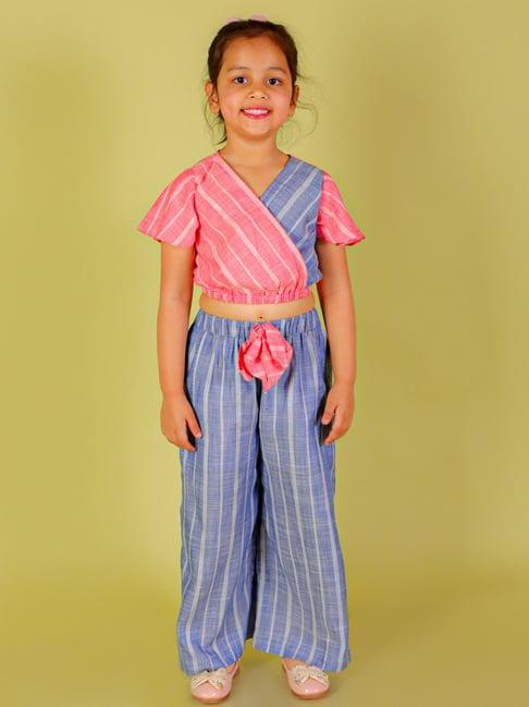 lil drama kids pink & blue striped top with  pants