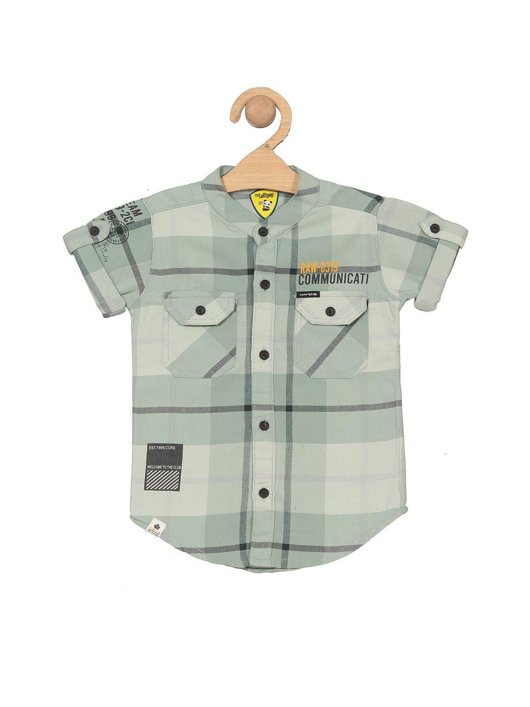 lil lollipop boys checked band collar casual pure cotton shirt