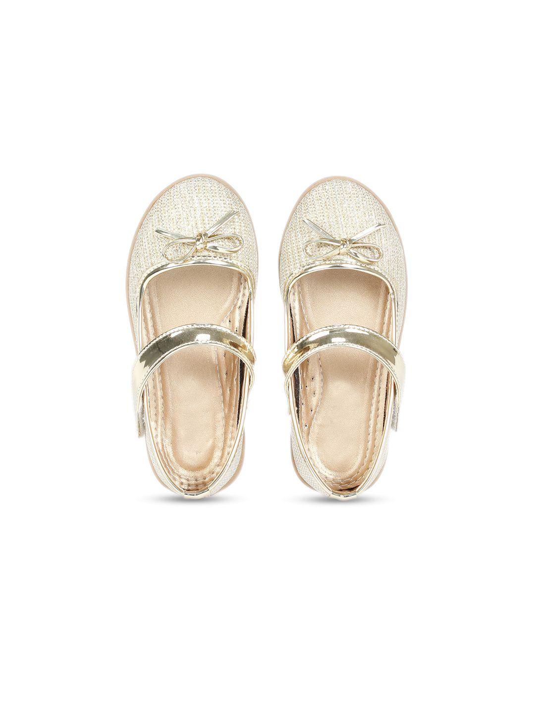 lil lollipop girls gold-toned textured party ballerinas with bows flats