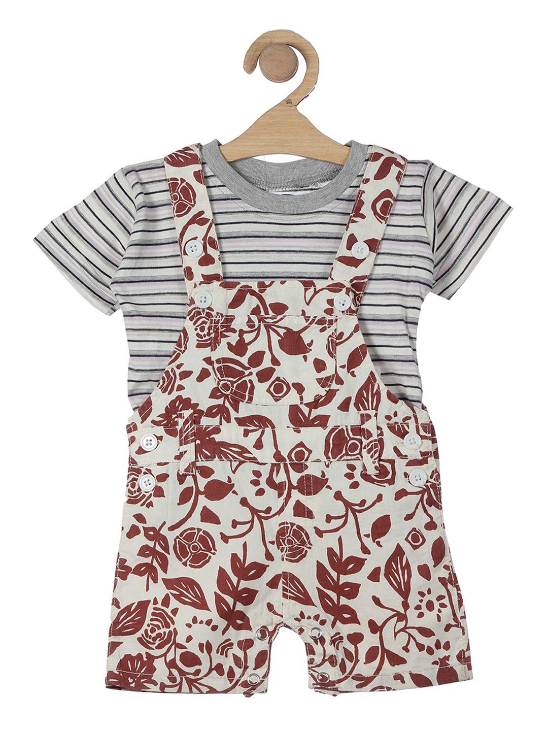 lil lollipop kids brown & white floral printed cotton dungaree