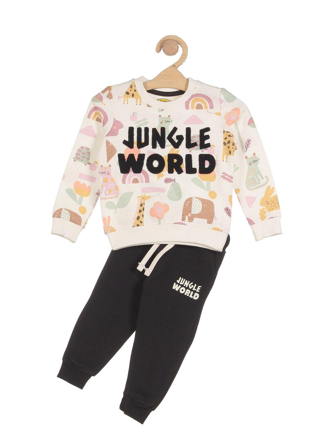 lil lollipop kids cream-coloured & black printed t-shirt with pyjamas