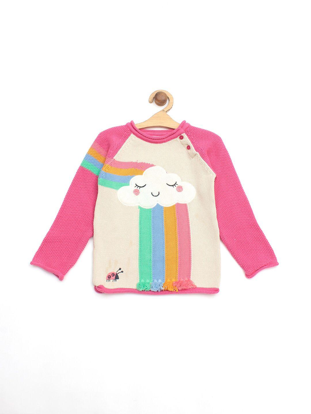 lil lollipop unisex kids pink & white self design cloud pure cotton pullover