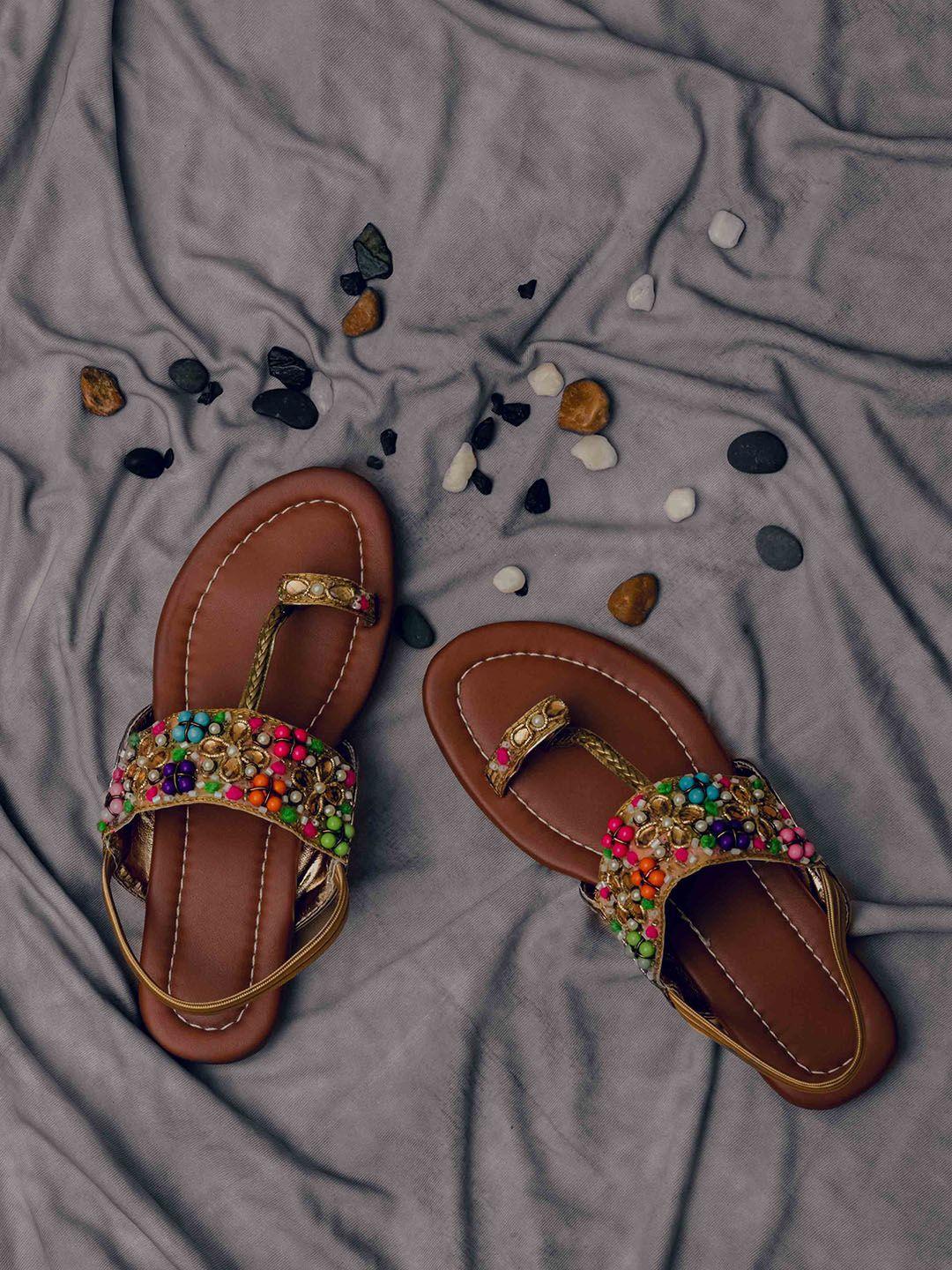 lil pitaara girls brown embellished leather ethnic flats
