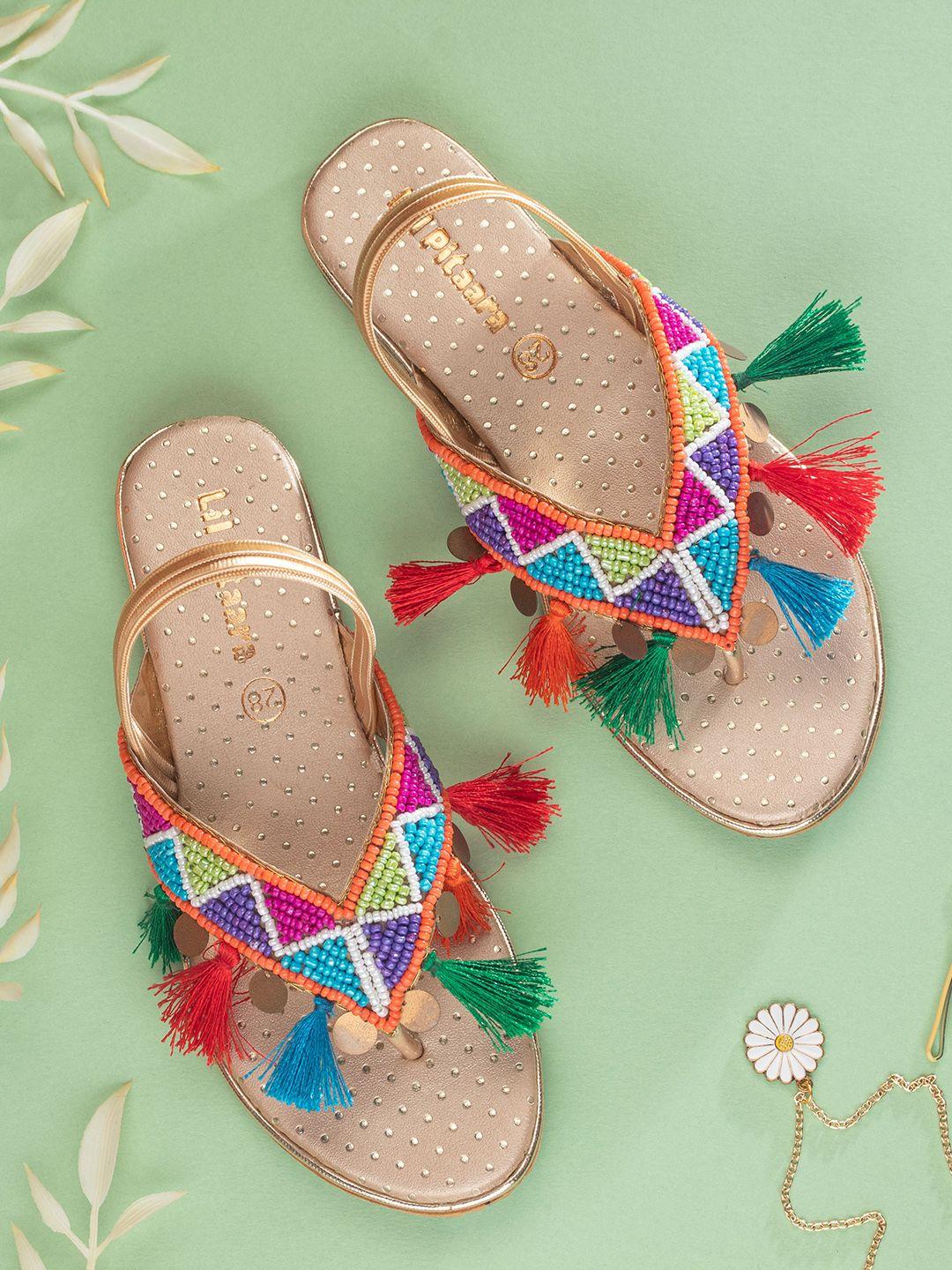 lil pitaara girls ethnic embellished open toe flats with backstrap
