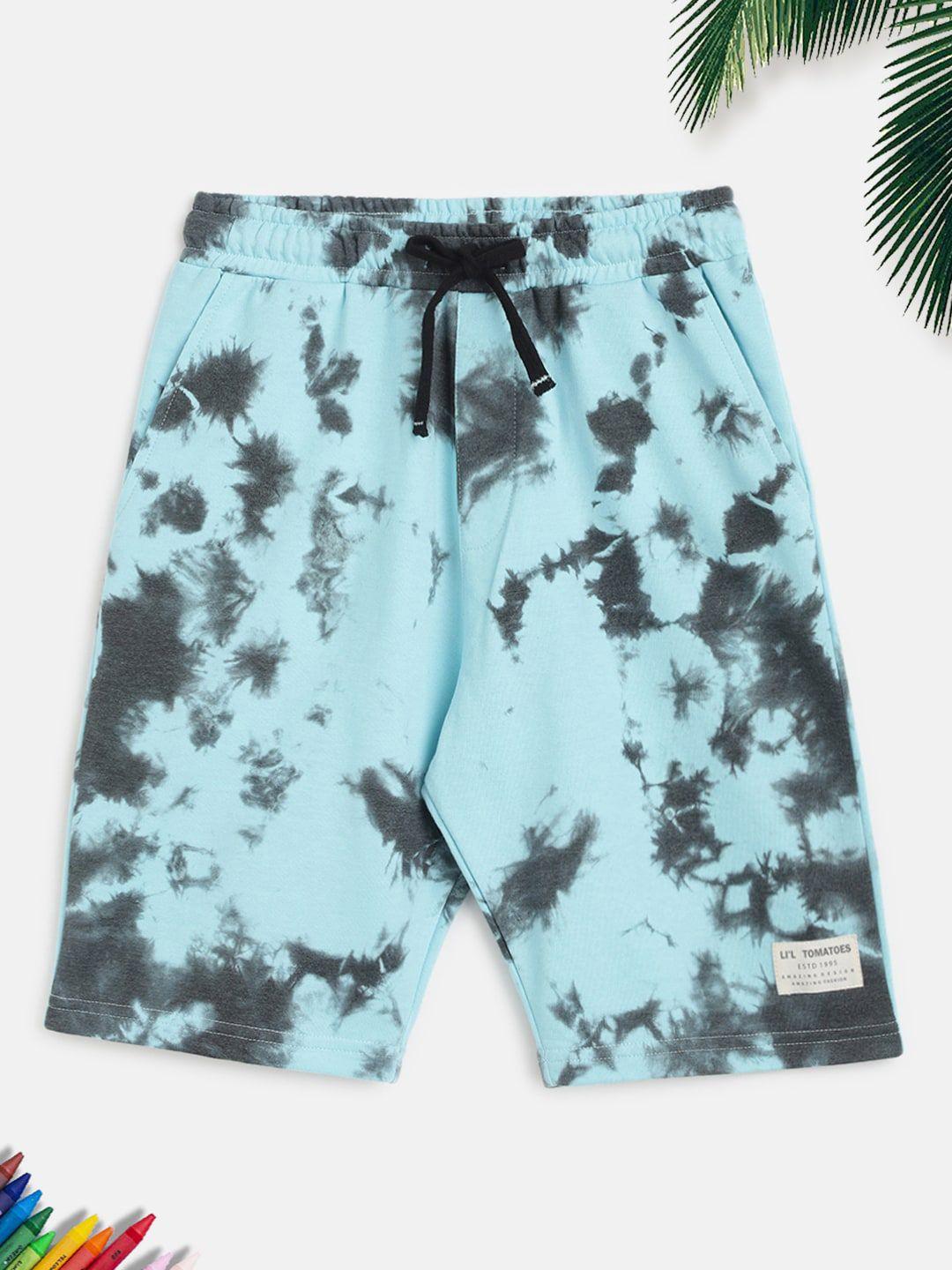 lil tomatoes boys blue tie-&-dye printed pure cotton shorts