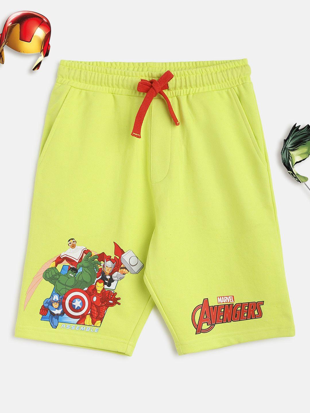 lil tomatoes boys lime green printed avengers outdoor shorts