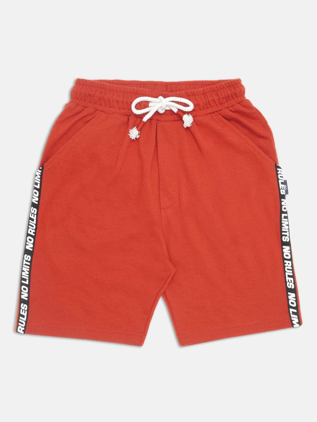 lil tomatoes boys orange mid-rise regular cotton shorts with a pen