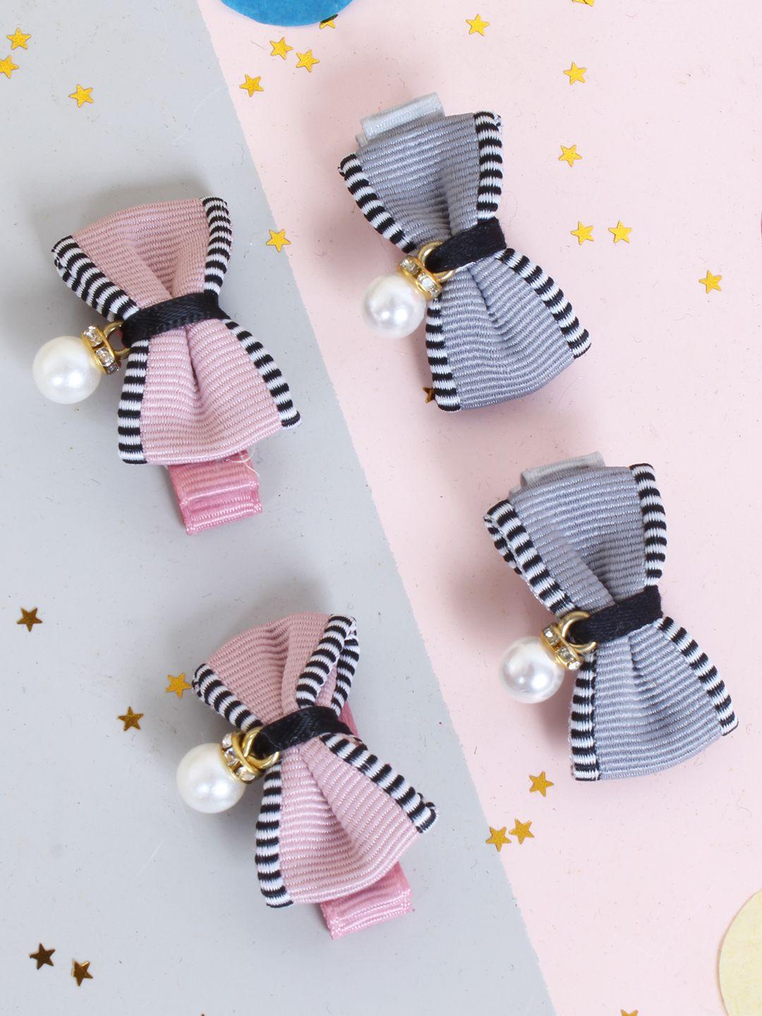 lil' star girls set of 4 pink & grey hair accessory set