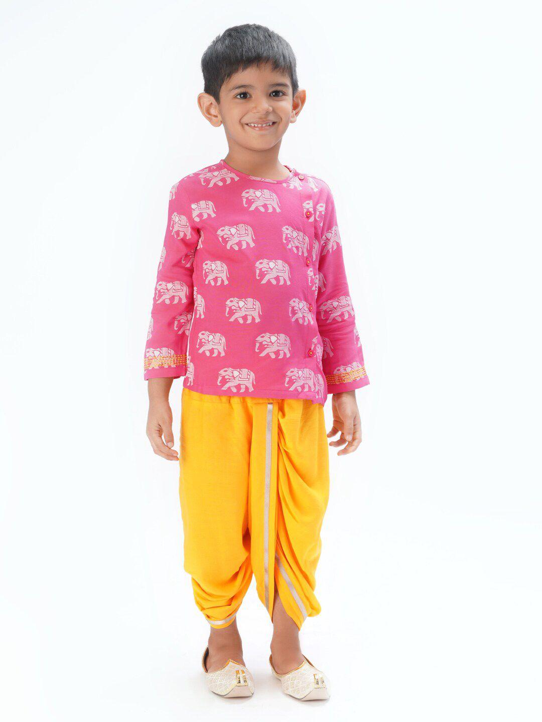 lil drama boys elepant printed regular kurta with dhoti pants
