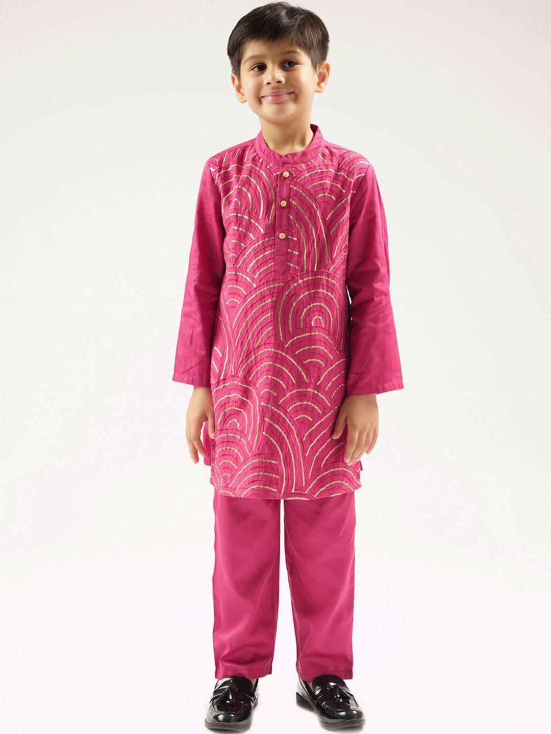 lil drama boys embroidered regular pure cotton kurta with pyjamas