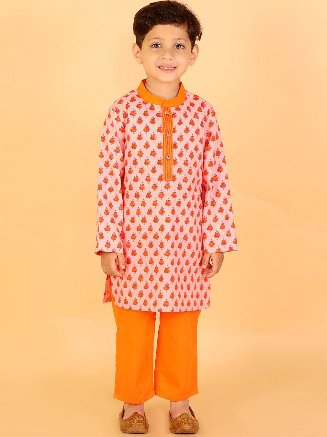 lil drama boys ethnic motifs printed cotton kurta with pyjamas