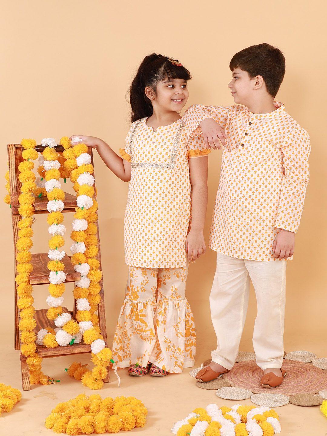 lil drama boys ethnic motifs printed cotton kurta