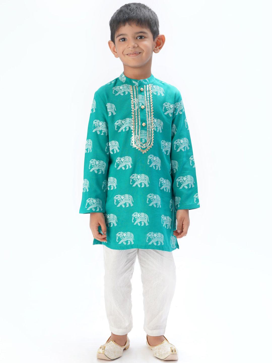 lil drama boys ethnic motifs printed gotta patti kurta with pyjamas