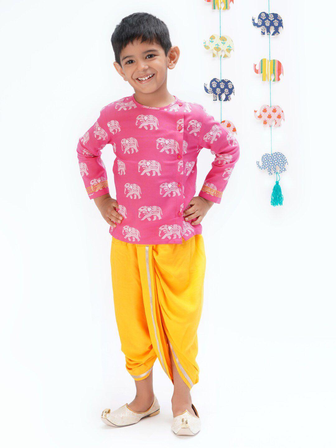 lil drama boys ethnic motifs printed kurti with dhoti pants