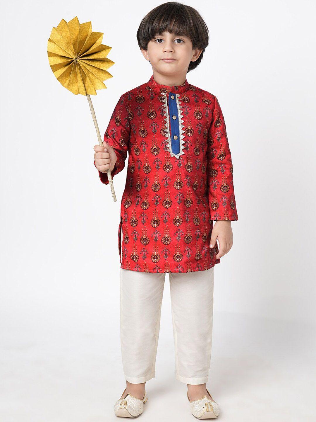lil drama boys ethnic motifs printed mandarin collar straight kurta with trousers