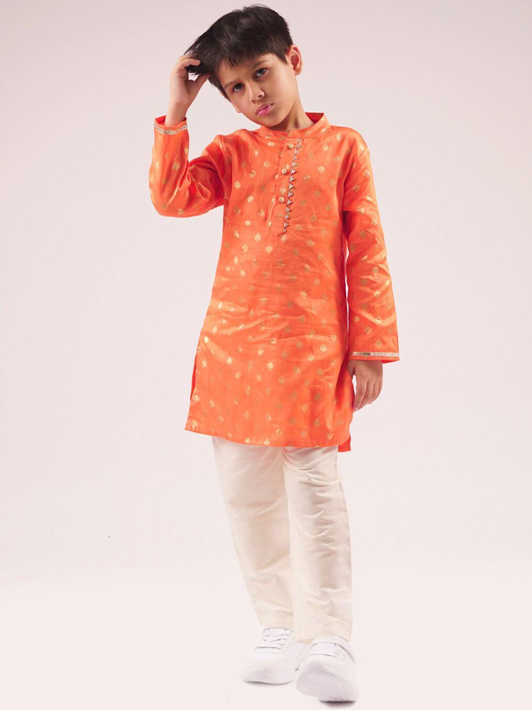 lil drama boys ethnic motifs woven design gotta patti pure cotton kurta with pyjamas