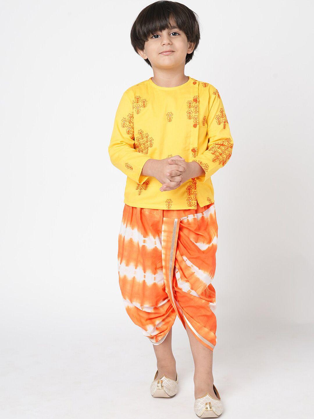 lil drama boys floral embroidered thread work pure cotton kurta with dhoti pants