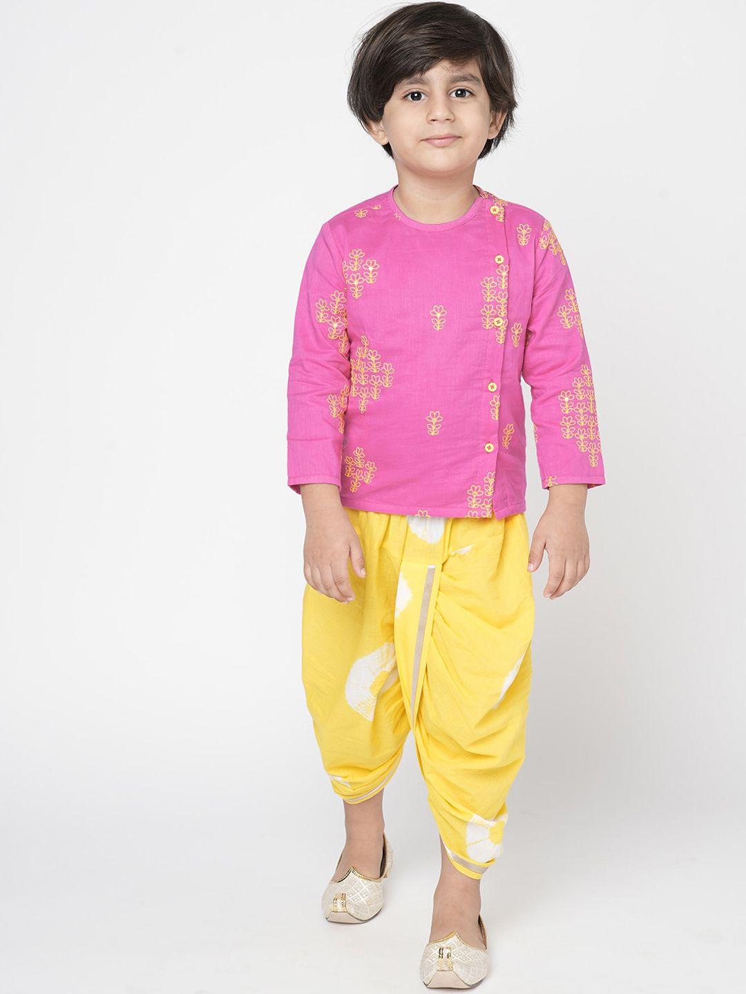 lil drama boys floral embroidered thread work pure cotton kurta with dhoti pants